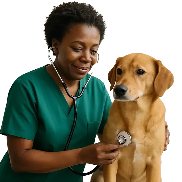 Veterinary professional examining a dog