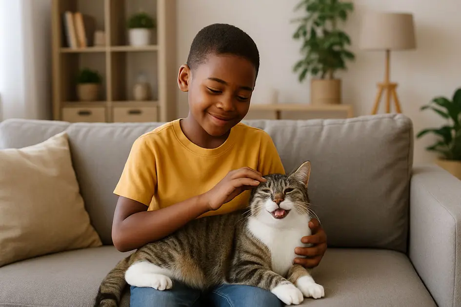 Boy-playing-with-Cat